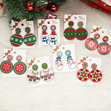 Shangjie OEM Christmas 2021 Gift Fashion Geometric Earrings for Women Cute Cartoon Printed Earrings Set Christmas Resin Earrings